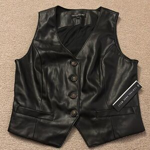 NWT Central Park West Faux Leather Black Vest Medium